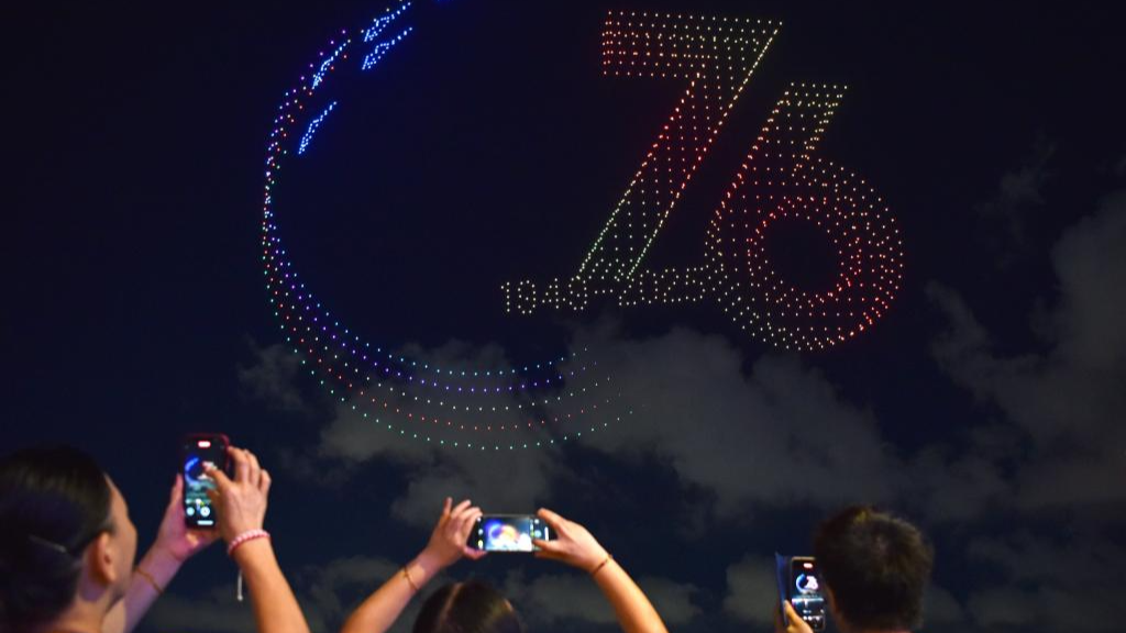 Drone light show staged to celebrate 76th anniversary of founding of PRC in Hong Kong