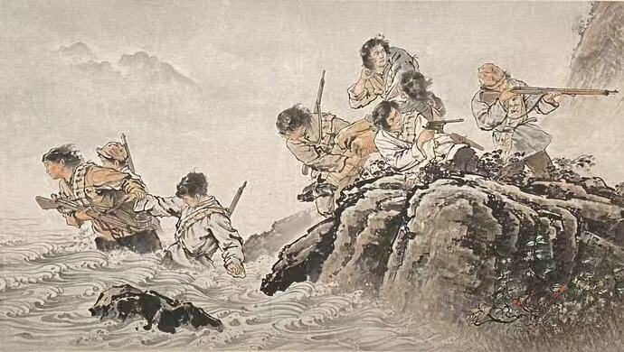 国画《八女投江》