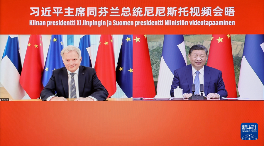 1月10日下午，国家主席习近平在北京同芬兰总统尼尼斯托举行视频会晤。新华社记者 刘彬 摄