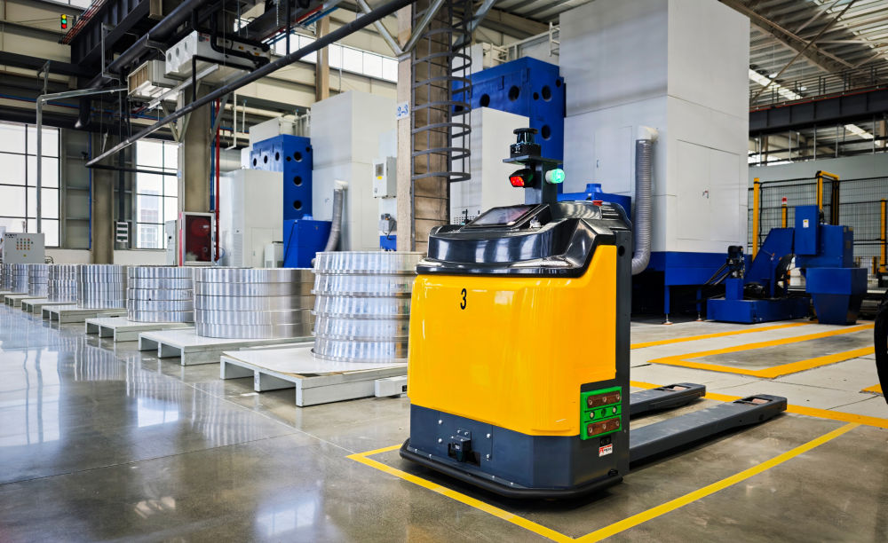 2025年5月19日在洛轴智能工厂拍摄的自动导向运输车（AGV）。