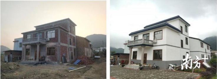 村居墙立面改造前后对比。 村居墙立面改造前后对比。