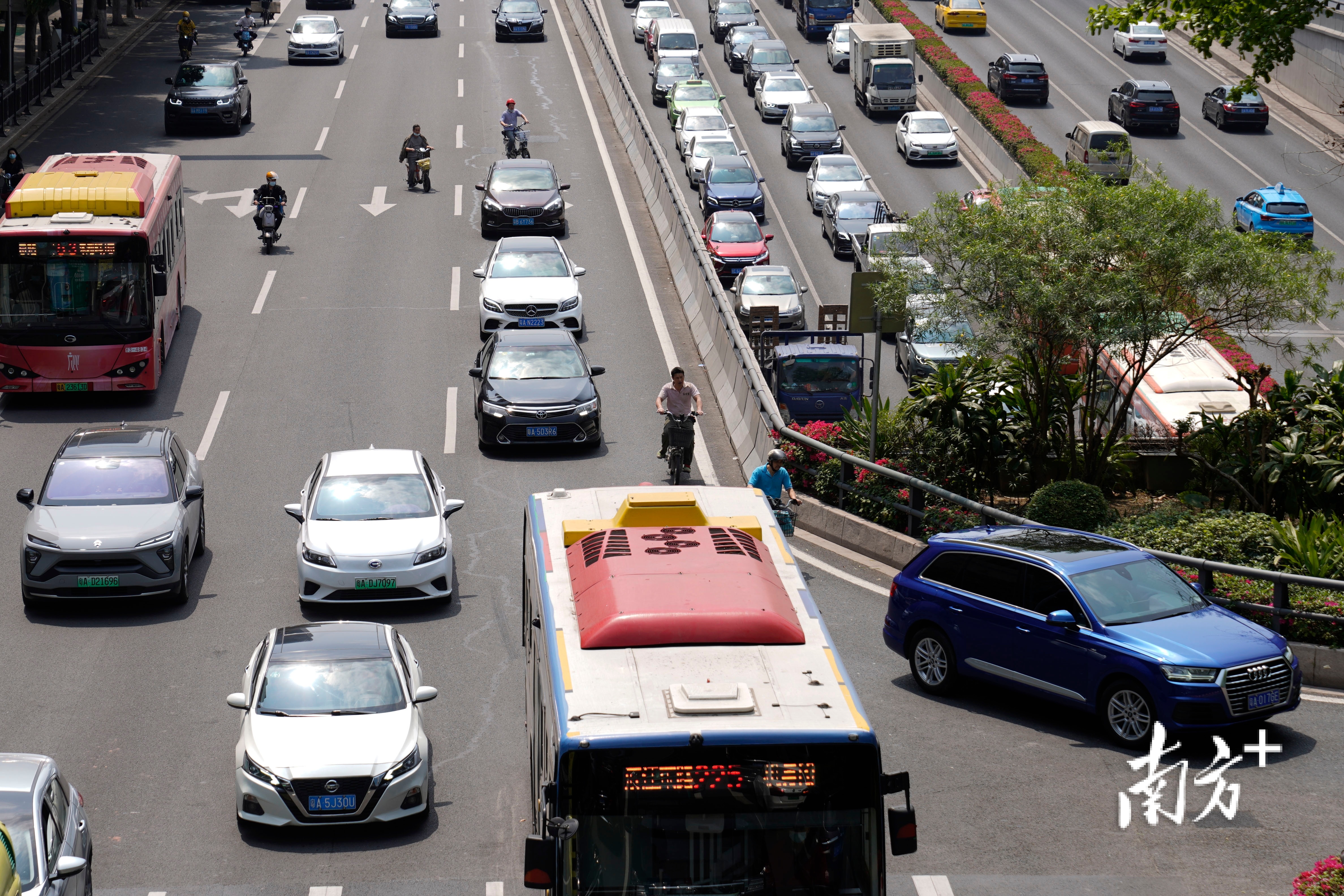 广州大道中，不少电动车在机动车调头路口乱闯。张冠军摄