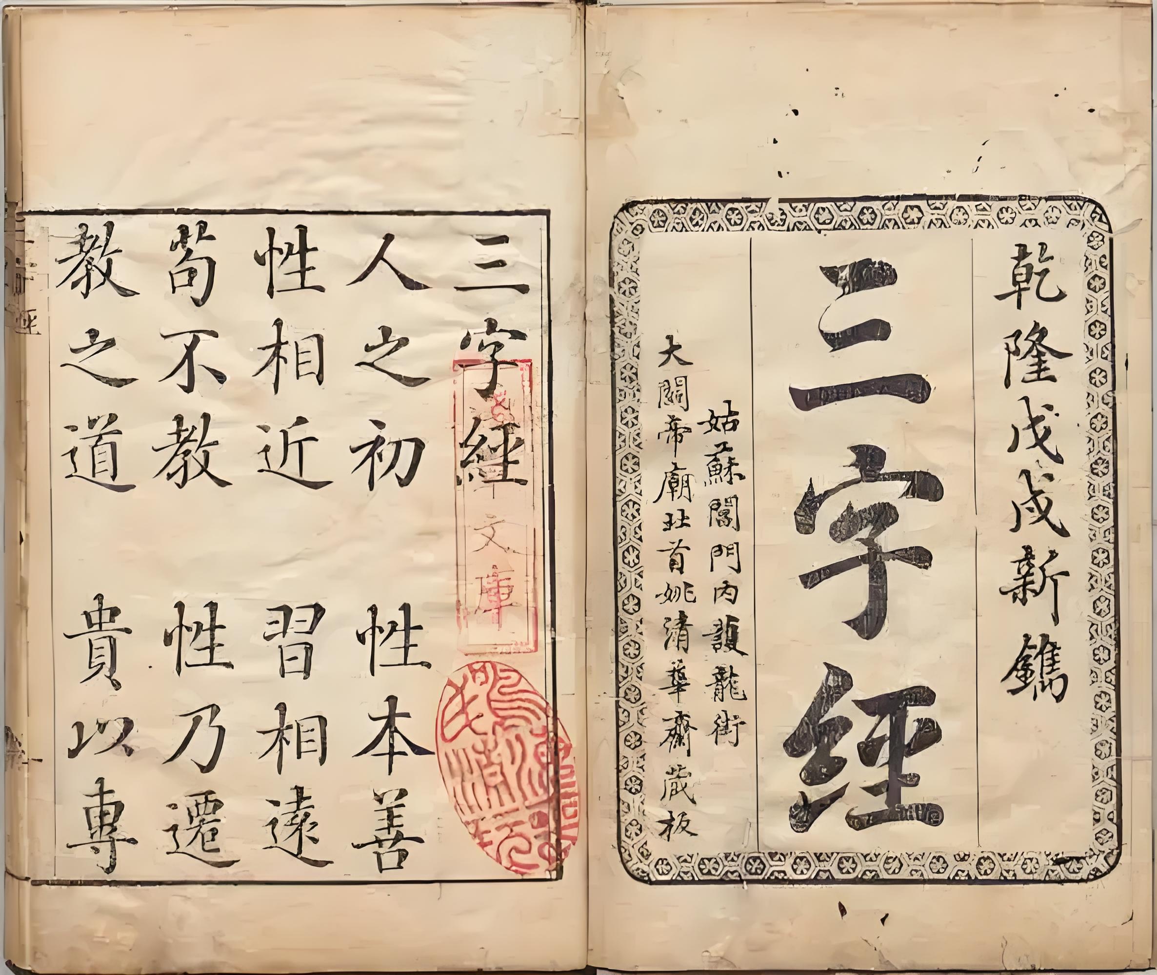 乾隆版《三字经》。它开篇即说：“人之初，性本善。”