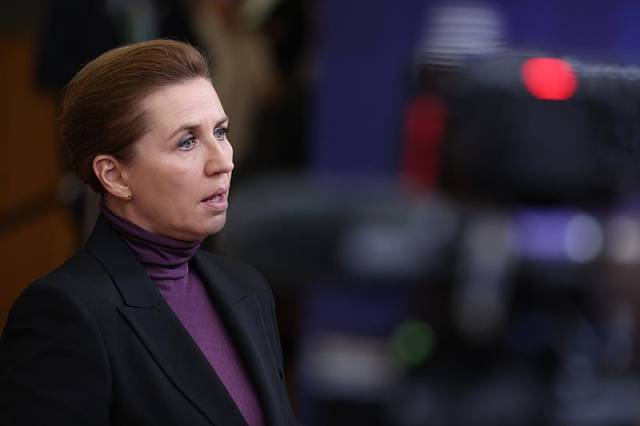 △当地时间1月22日，丹麦首相弗雷泽里克森向媒体发表讲话。