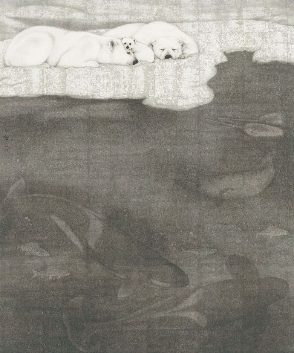 罗玉鑫  《休戚与共》  240cm×200cm  纸本设色  2024年