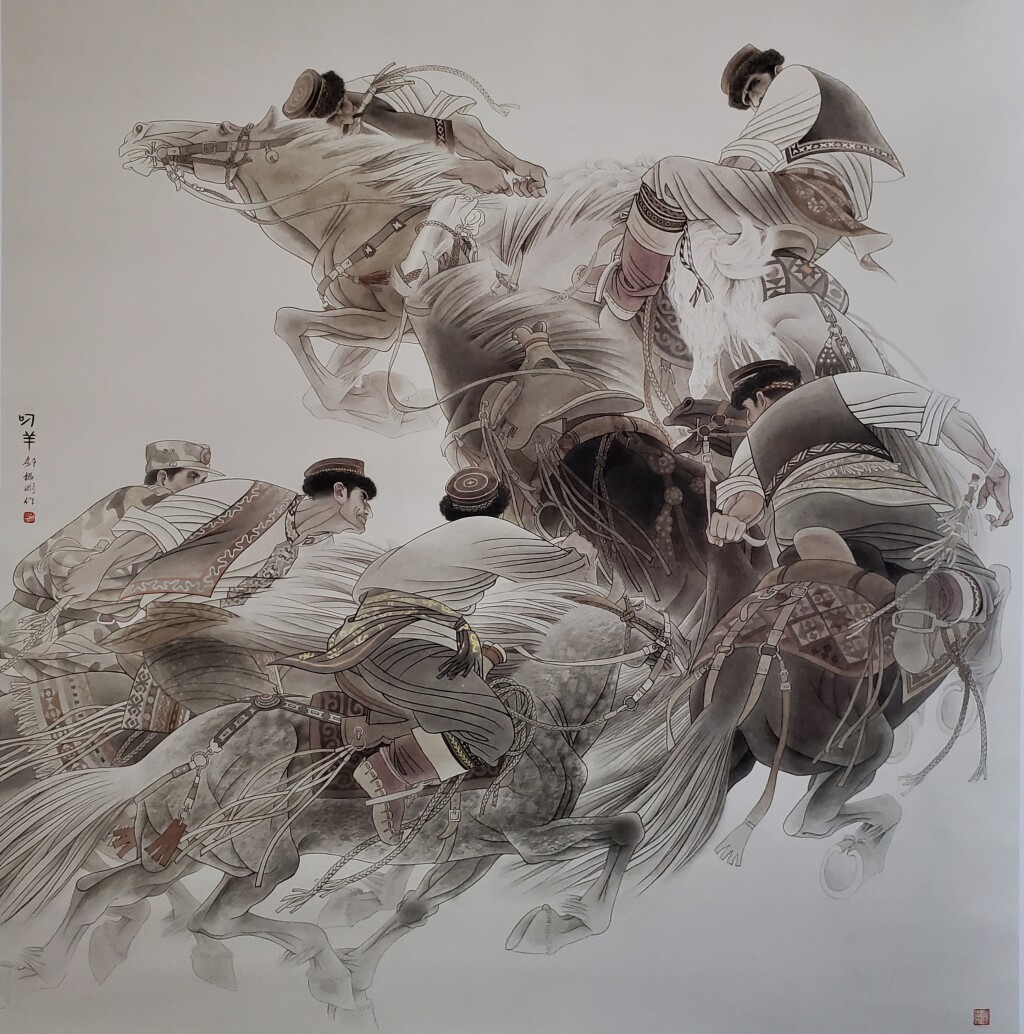 郐振明《叼羊》，中国画，200cm x 200cm，2010年