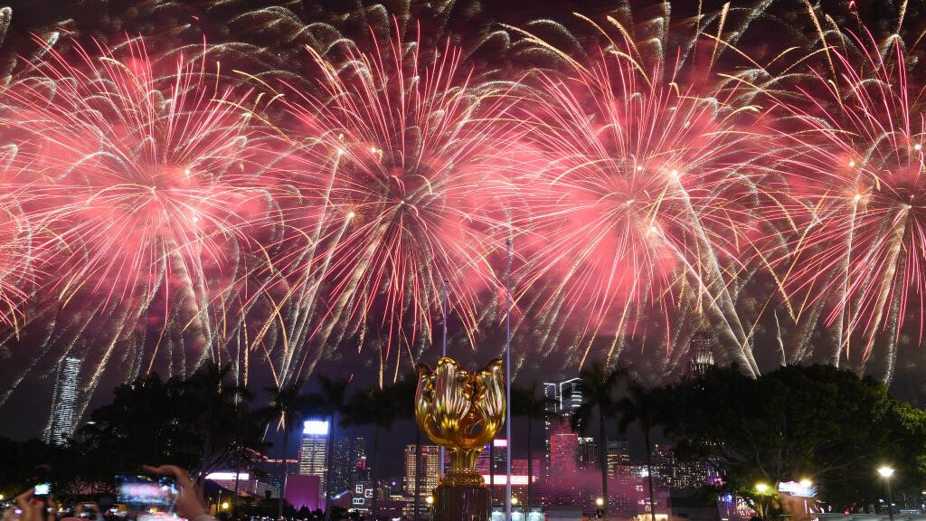 Fireworks set off to celebrate Spring Festival in Hong Kong