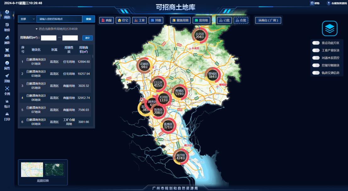 广州市“可招商土地库”展示页面