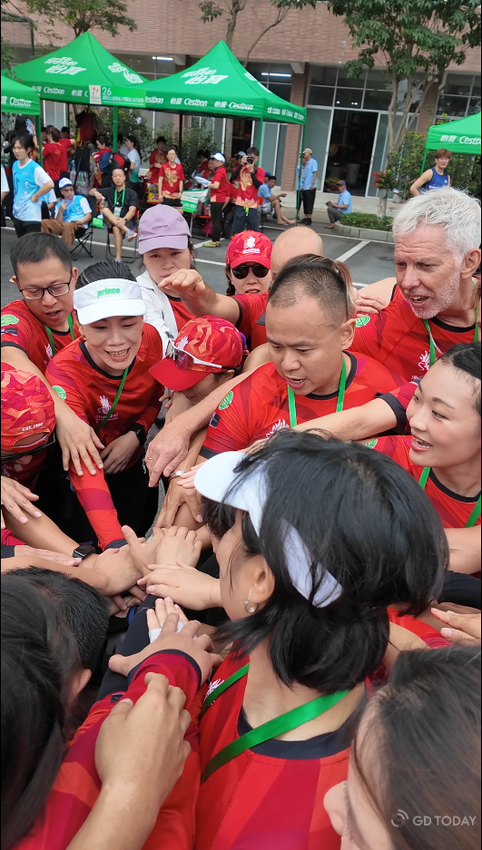Team members cheer on each other before setting out for the race.
