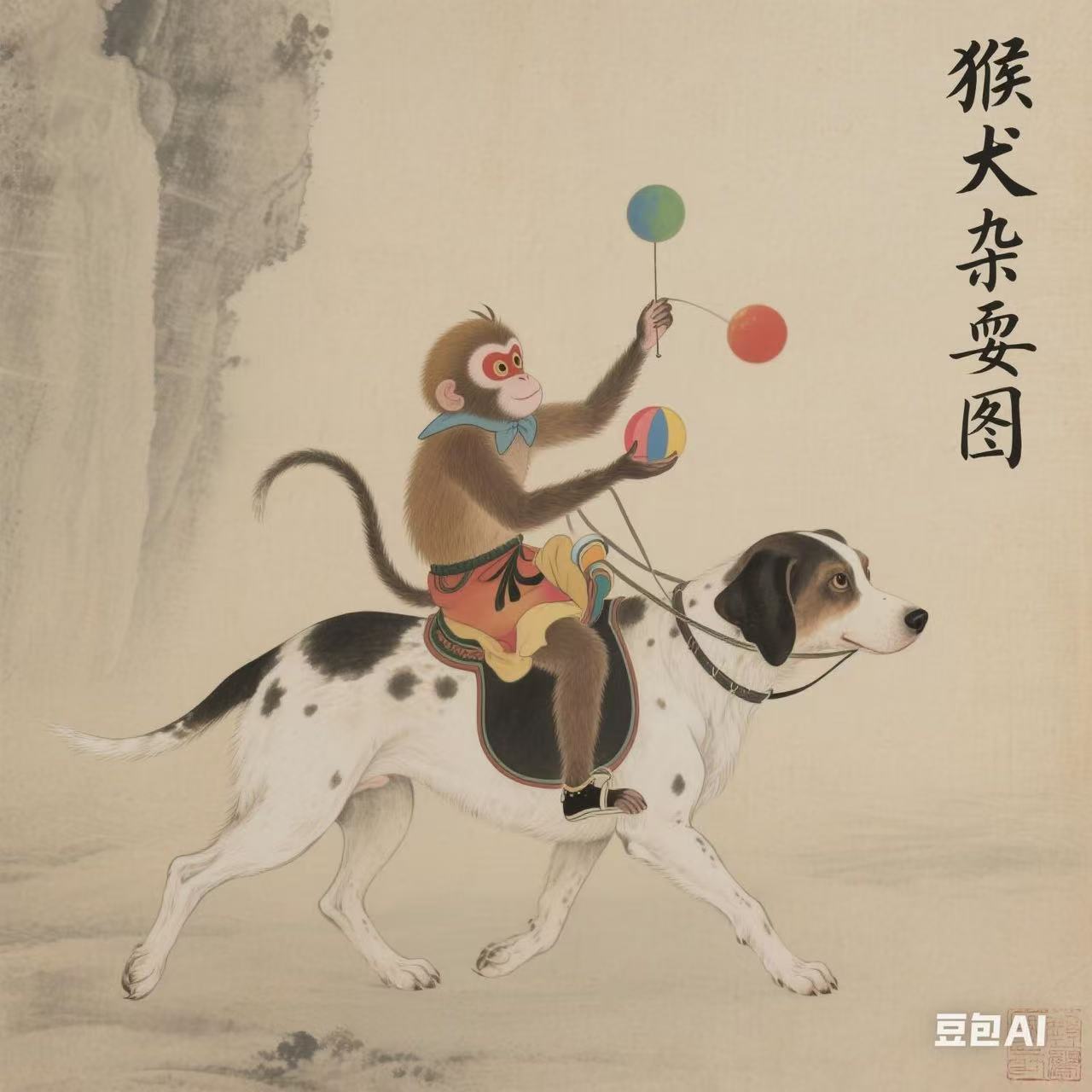 猴子“撮把戏”。豆包AI制作