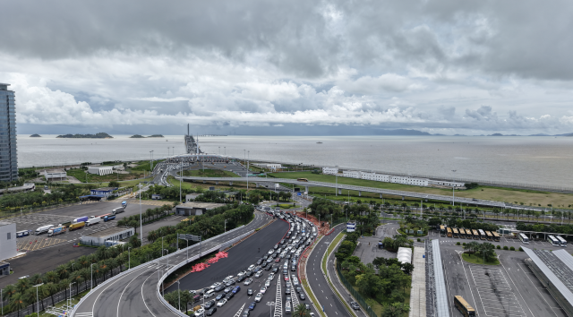 港珠澳大桥入境车流高峰。