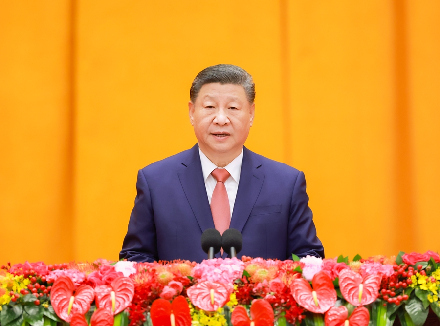 　　1月27日，中共中央、国务院在北京人民大会堂举行2025年春节团拜会。中共中央总书记、国家主席、中央军委主席习近平发表讲话。新华社记者 王晔 摄