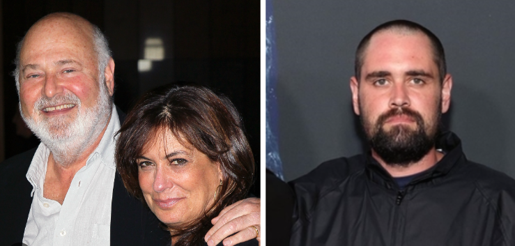 △罗布·莱纳和妻子(左),尼克·莱纳(右)