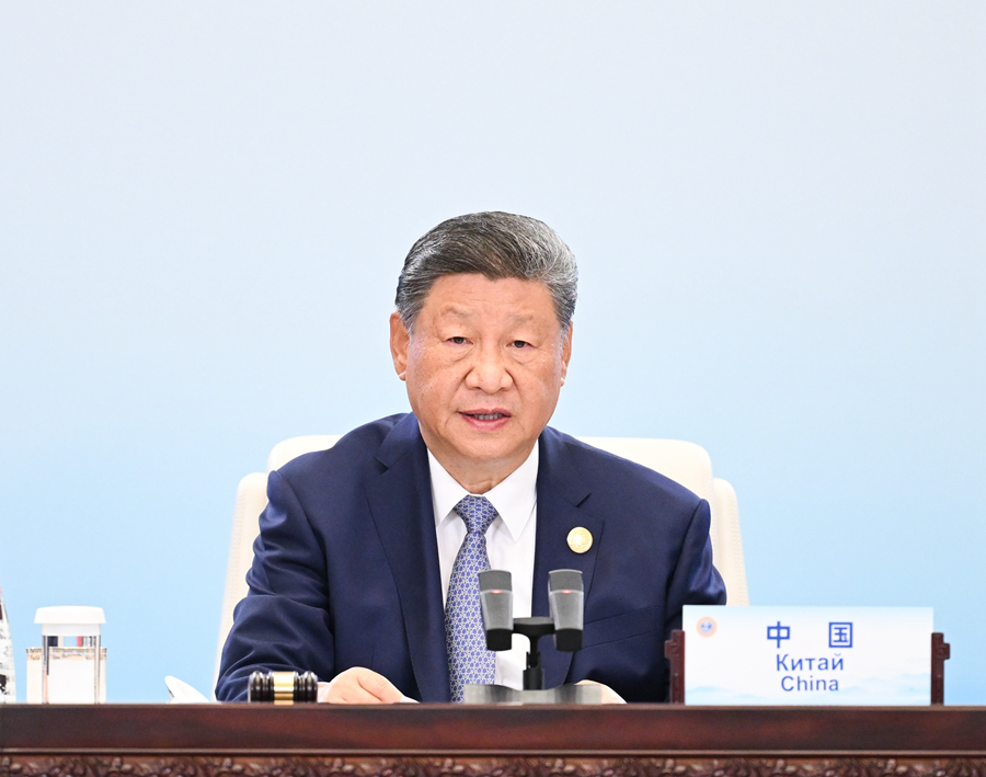 　　9月1日上午，上海合作组织成员国元首理事会第二十五次会议在天津梅江会展中心举行。中国国家主席习近平主持会议并发表题为《牢记初心使命　开创美好未来》的重要讲话。新华社记者 谢环驰 摄