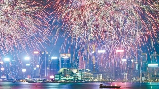 Welcome 2025 with firework display in Hong Kong