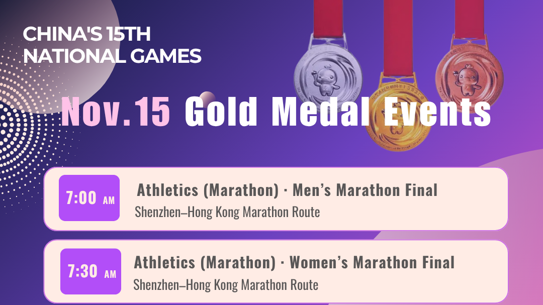 Gold medal events on November 15 at China's 15th National Games