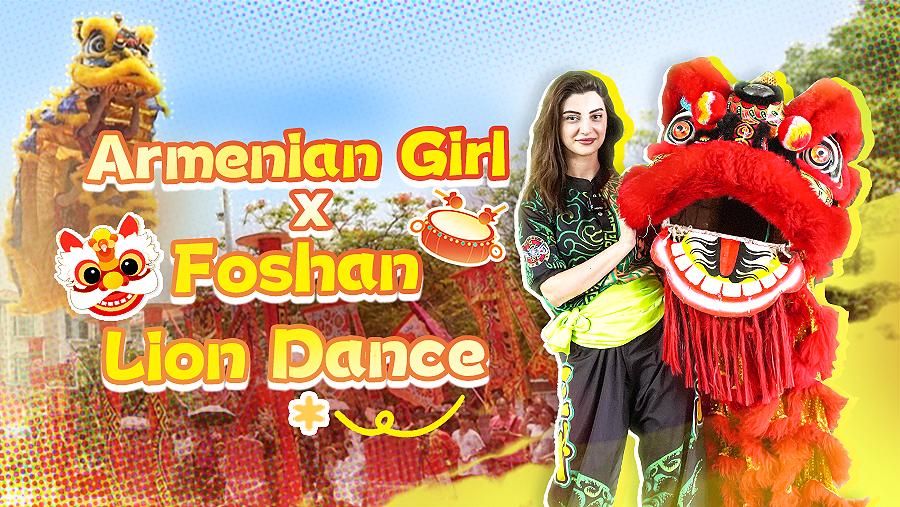 Armenian girl tries lion dance for the first time