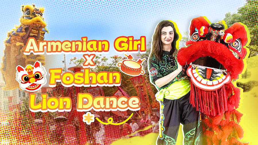 Armenian girl tries Lion Dance for the first time