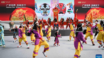 Artists perform Yingge Dance during 135th Canton Fair in Guangzhou, S China's Guangdong