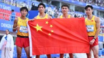 中国男子4X100米接力队 千分之六秒逆转夺冠! 中国男子4X100米接力队 千分之六秒逆转夺冠!