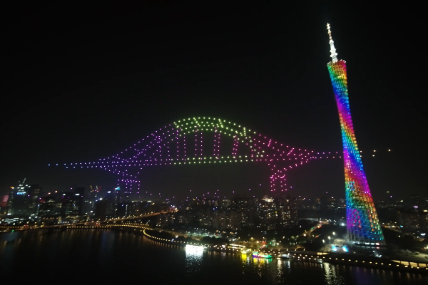 Drones light up over Pearl River in Guangzhou