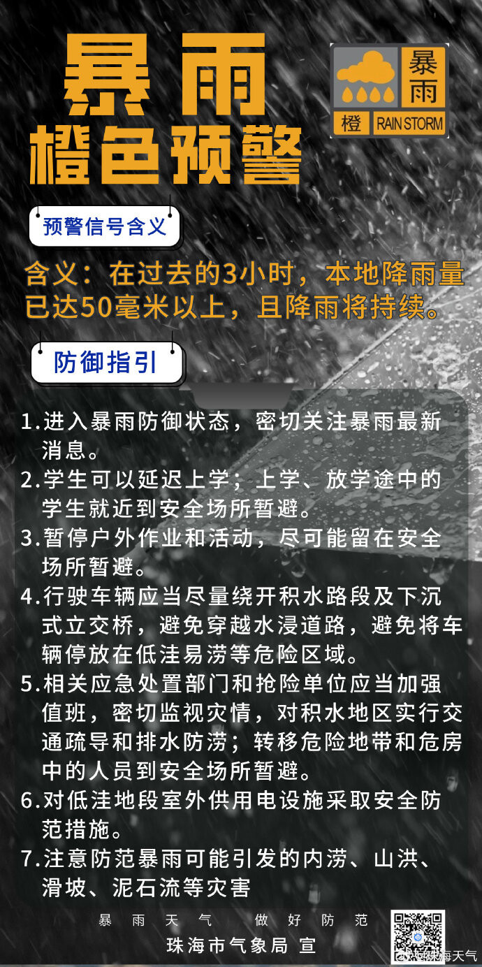 覆盖珠海全市！暴雨橙色预警生效，出行须注意避险
