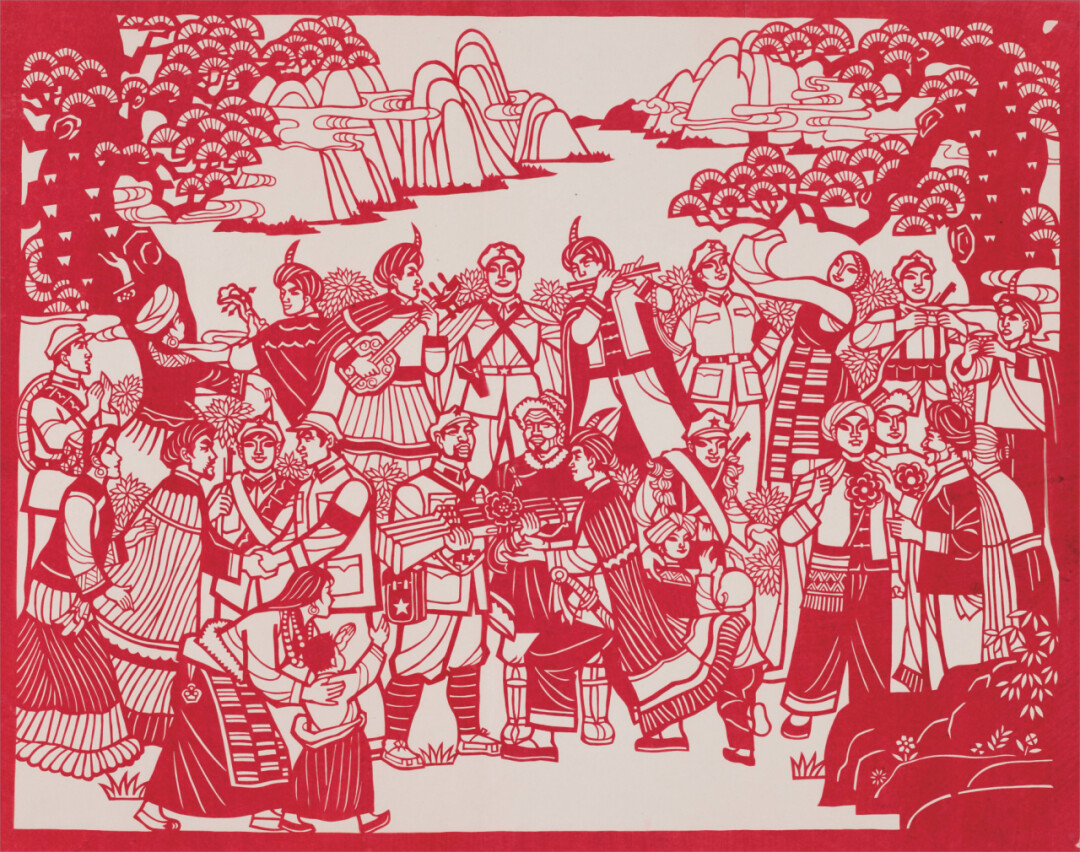 谭伯潮 《东方红组画之八·情深谊长》 1966年 剪纸 广州艺术博物院藏