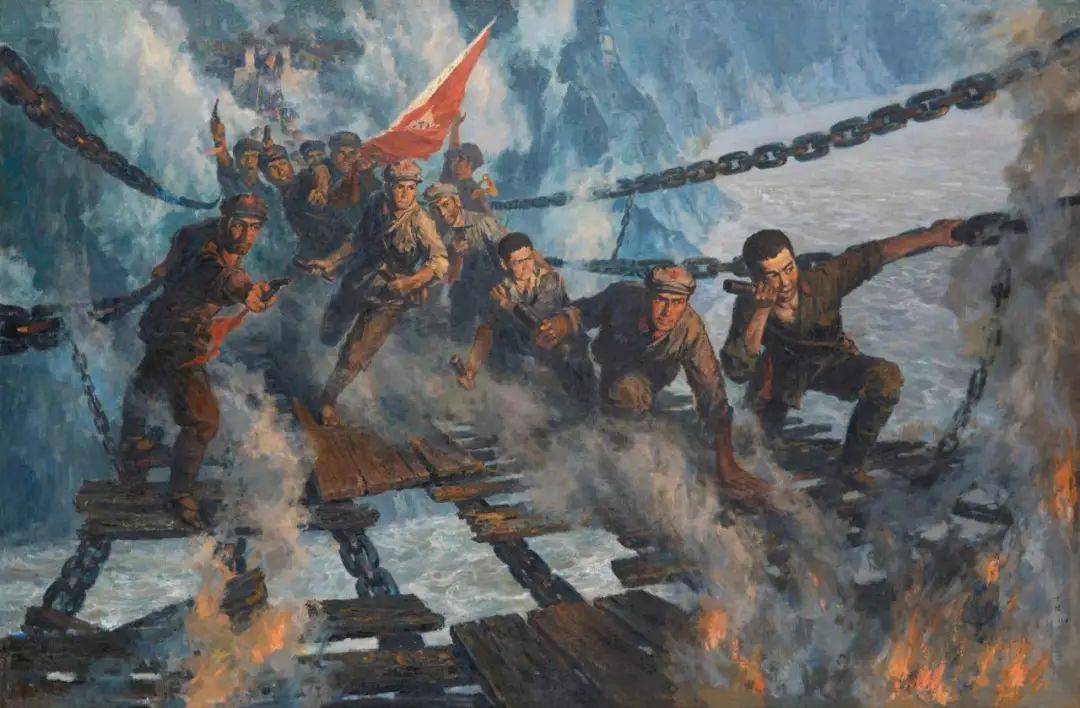 雷坦 《飞夺泸定桥》1977年 油画 广州艺术博物院藏
