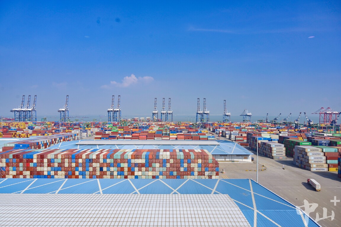 南沙二期码头共建成6个可靠泊20万吨级集装箱船舶的集装箱深水泊位。记者 易承乐 摄