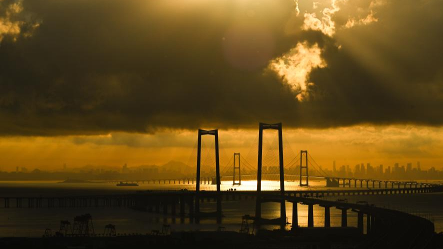 Scenery of Shenzhen-Zhongshan link at sunrise in south China's Guangdong