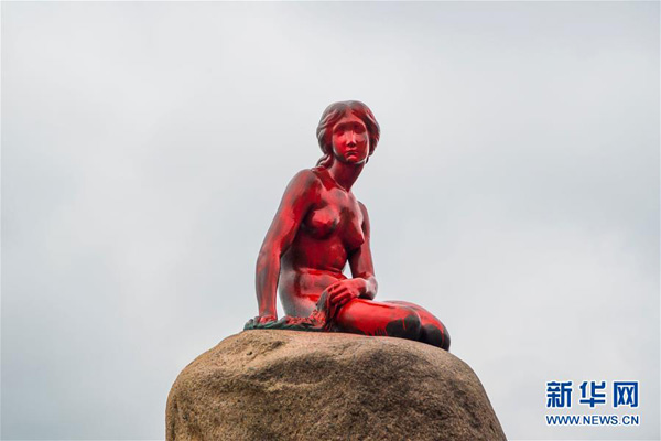 Copenhagen's iconic Little Mermaid statue is doused in red paint