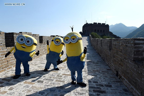 Minions walk on the Great Wall in Beijing. [Photo/Xinhua]
