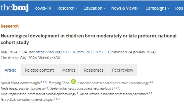 Pay attention to neurodevelopmental risks in children born moderately or late preterm: research