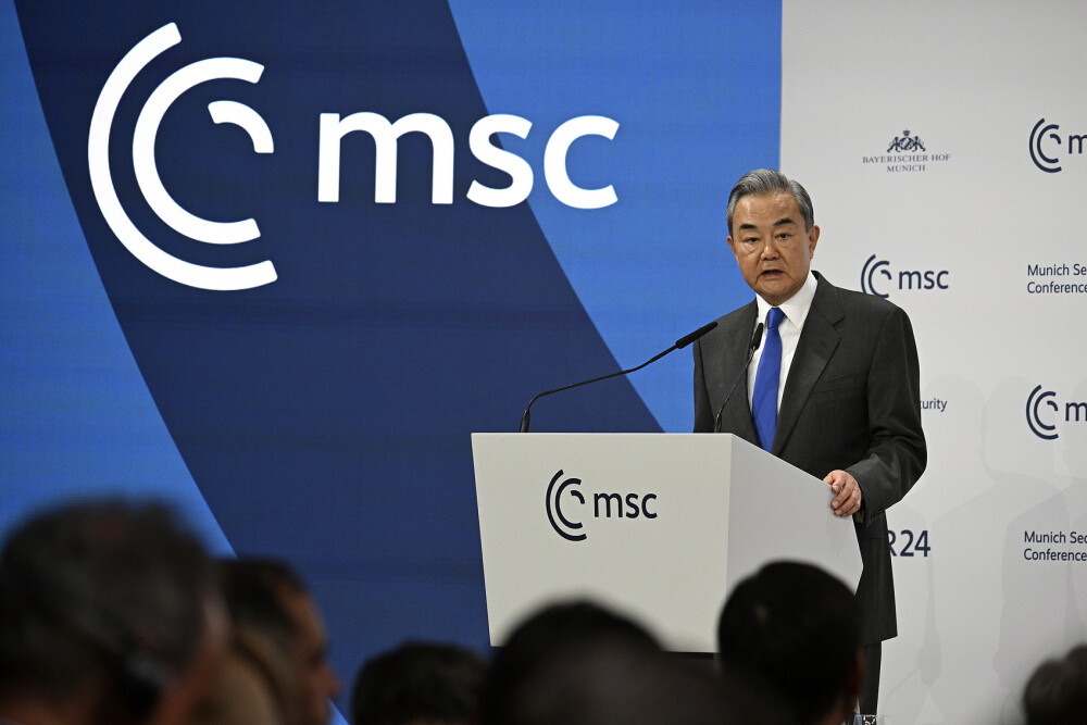 Chinese FM Wang Yi speaks at the Munich Security Conference in Munich, Germany on Feb 14, 2025. (CFP Photo)