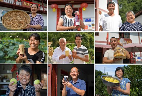 Combo photo taken on July 15, 2020 shows villagers' smiles in Shenshan Village of Jinggangshan, east China's Jiangxi Province. (Xinhua/Peng Zhaozhi)