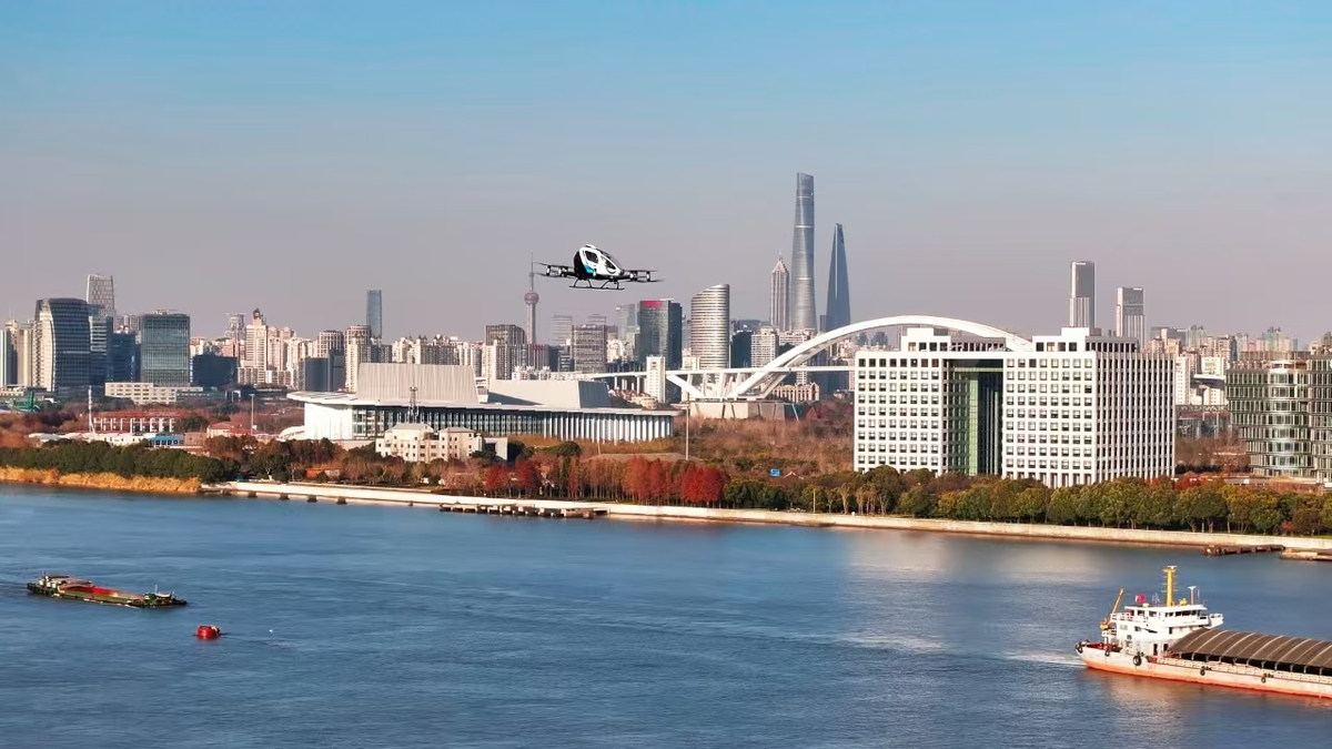 EVTOL made by China's EHang completes demo flight in downtown Shanghai