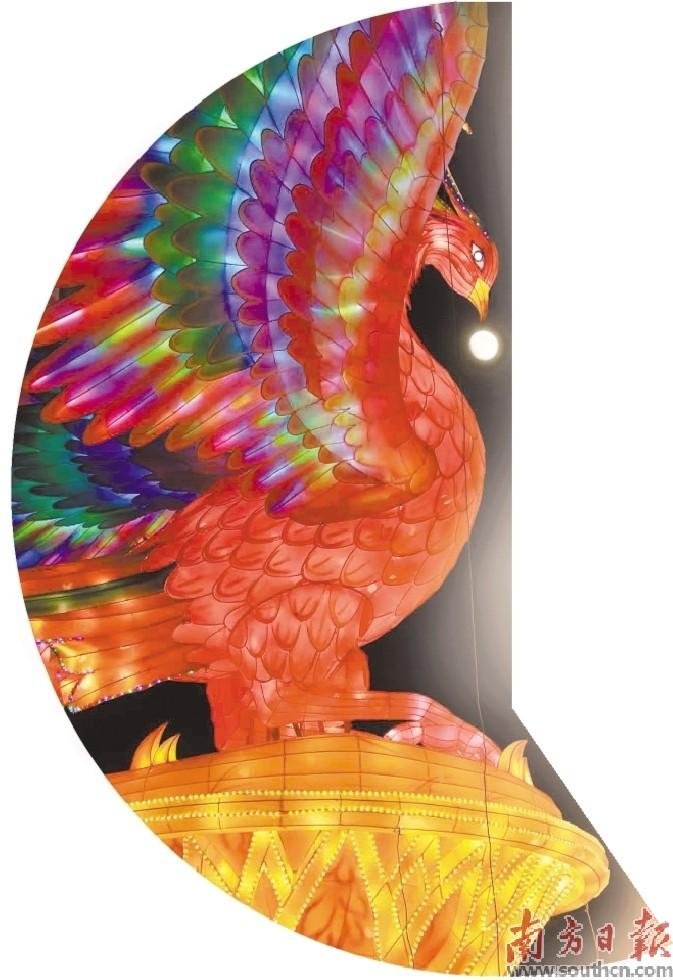广州文化公园2025年中秋灯会以“激情全运 活力荔湾”为主题，展出时间为10月1日—8日。图为公园里的灯组与明月交相辉映。南方＋拍客 林伟斌 摄