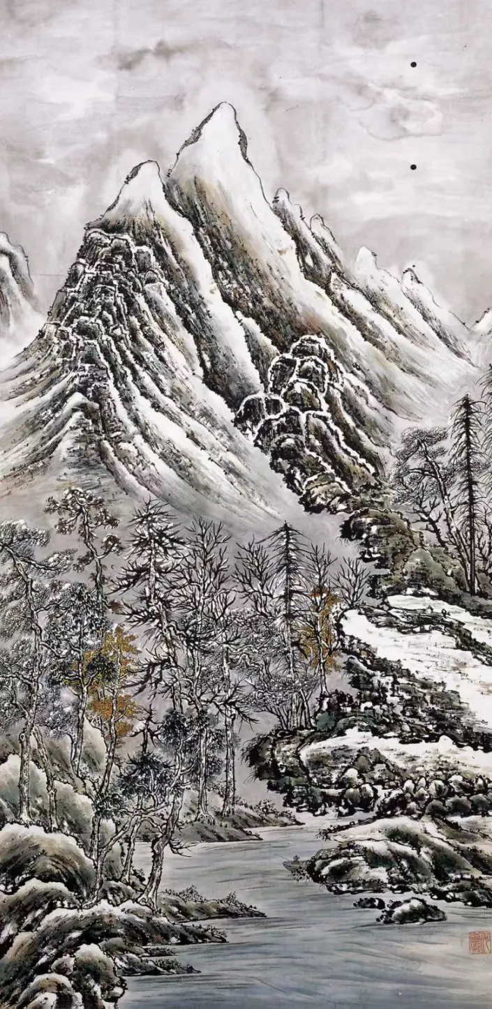 何香凝《枫林雪景》中国画 134cm×68cm 何香凝美术馆藏