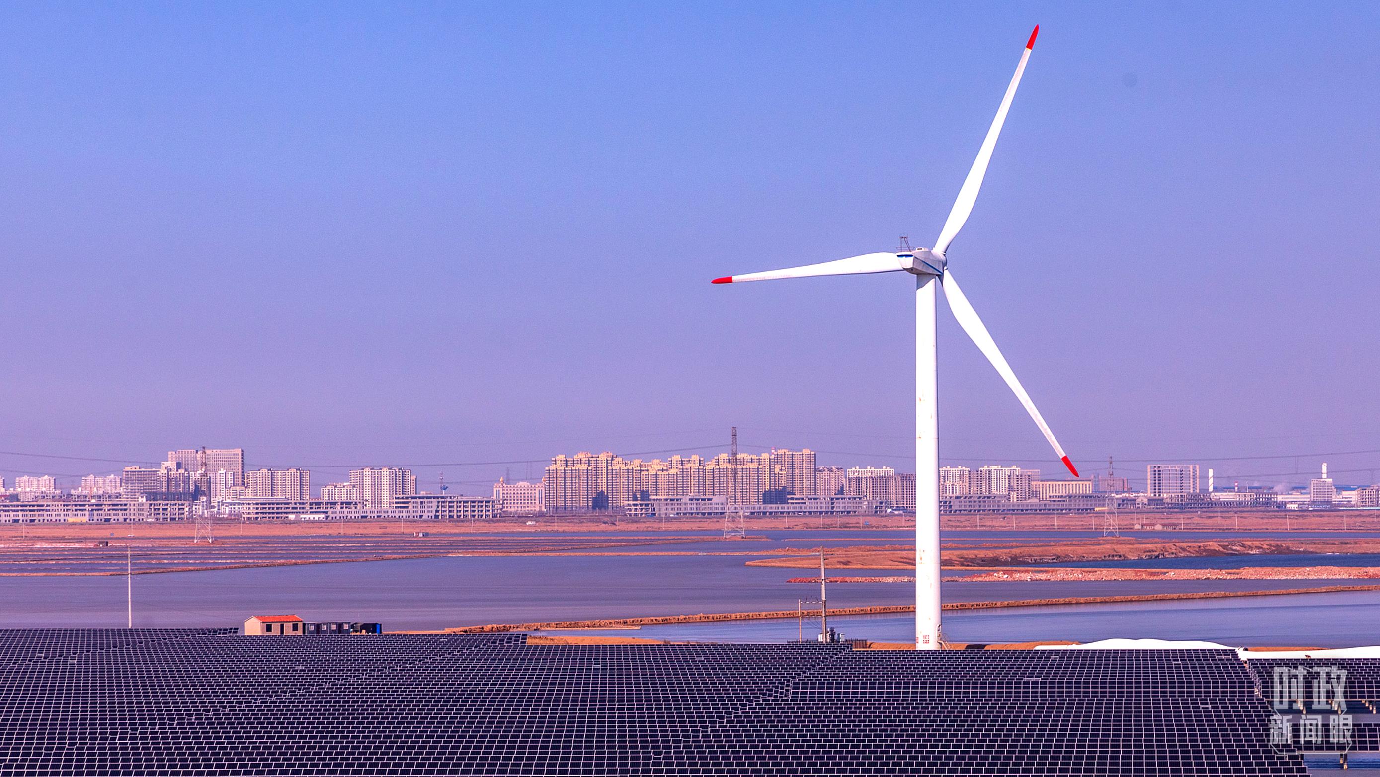 天津市滨海新区，风电机矗立渤海湾。（图/视觉中国）