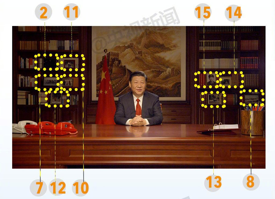 Why do the 9 new photos appear on Xi's bookshelves