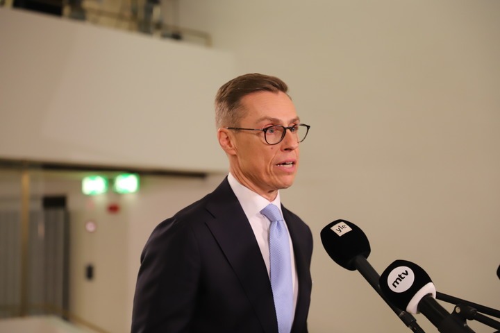 File Photo: Presidential candidate Alexander Stubb speaks during a media interview in Helsinki, Finland, Jan. 28, 2024. (Xinhua/Chen Jing)