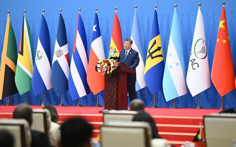 △5月13日上午，习近平主席在北京国家会议中心出席中国—拉美和加勒比国家共同体论坛第四届部长级会议开幕式并发表主旨讲话。
