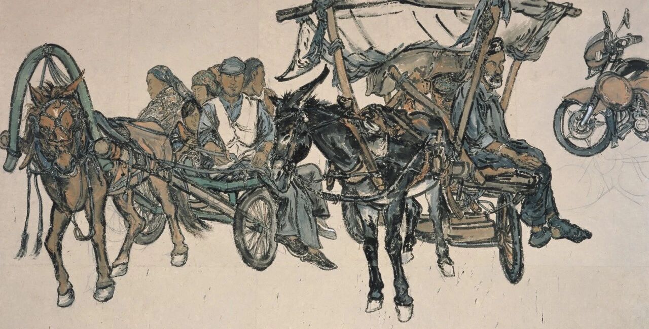 《赶车的人》纸本设色 248×480cm 2014年