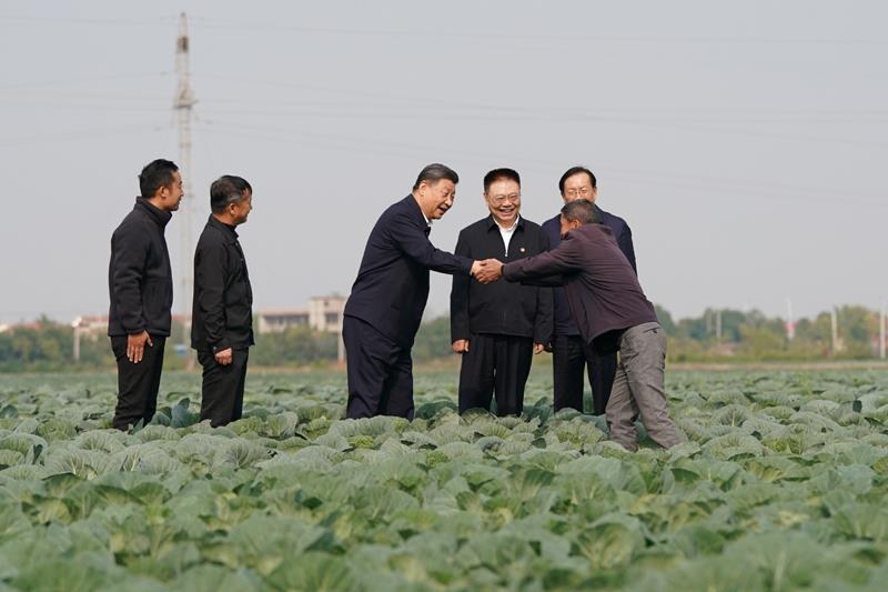 △2024年11月5日，习近平总书记在湖北咸宁市嘉鱼县潘家湾镇十里蔬菜长廊考察时，同菜农亲切交流。