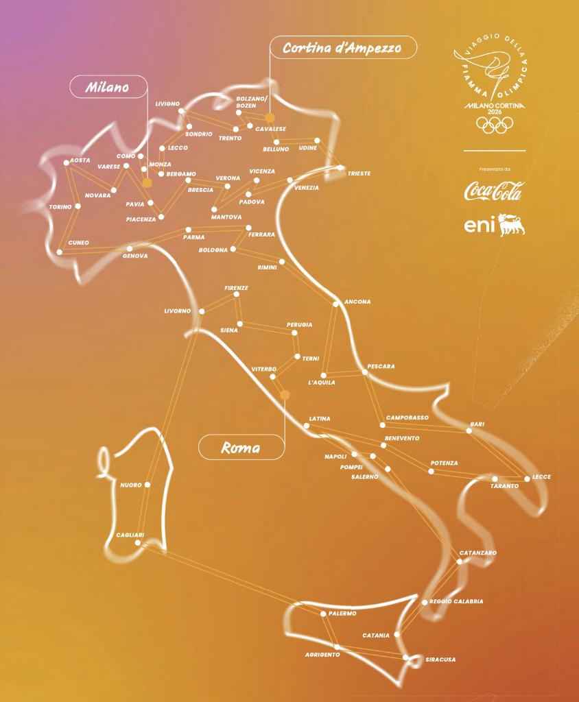 △米兰冬奥会火炬在意大利境内的传递路线图。图源:米兰冬奥组委