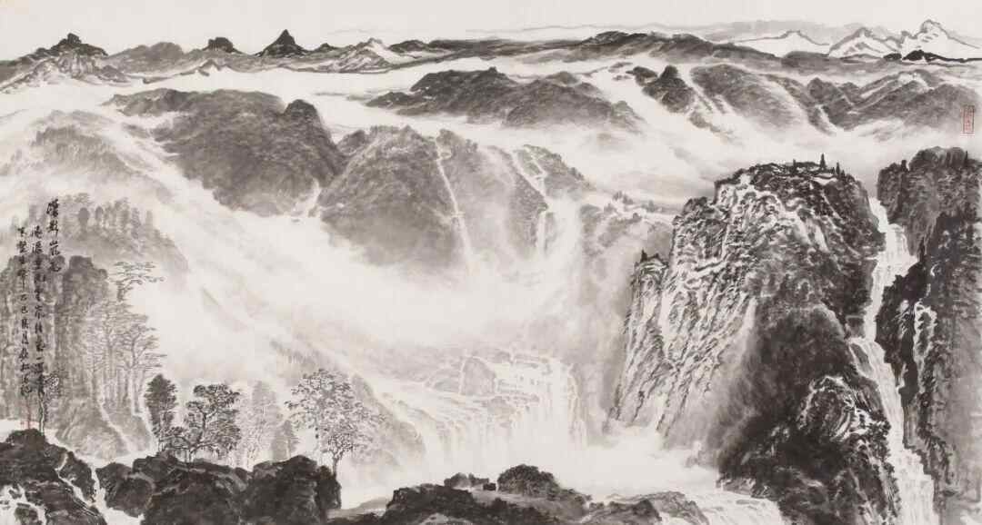 《瀑影岚光》许钦松 97cmx180cm 中国画 2025年