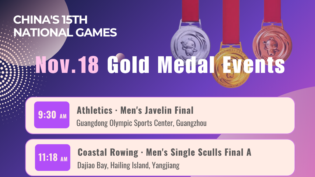 Gold medal events on November 18 at China's 15th National Games