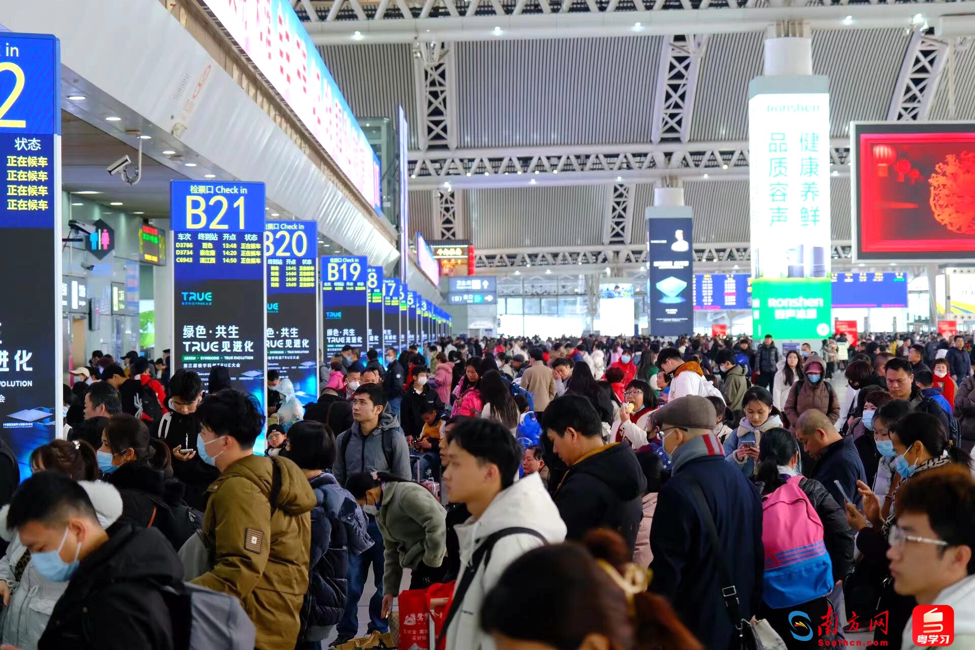 春运前5天广东各大火车站到达旅客438万人，同比增长超八成