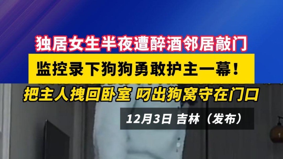 独居女生半夜遭醉酒邻居敲门，监控录下狗狗勇敢护主一幕