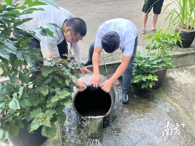 佛山禅城积极动员家家户户翻盆倒罐、清除积水。  禅城石湾镇街道供图